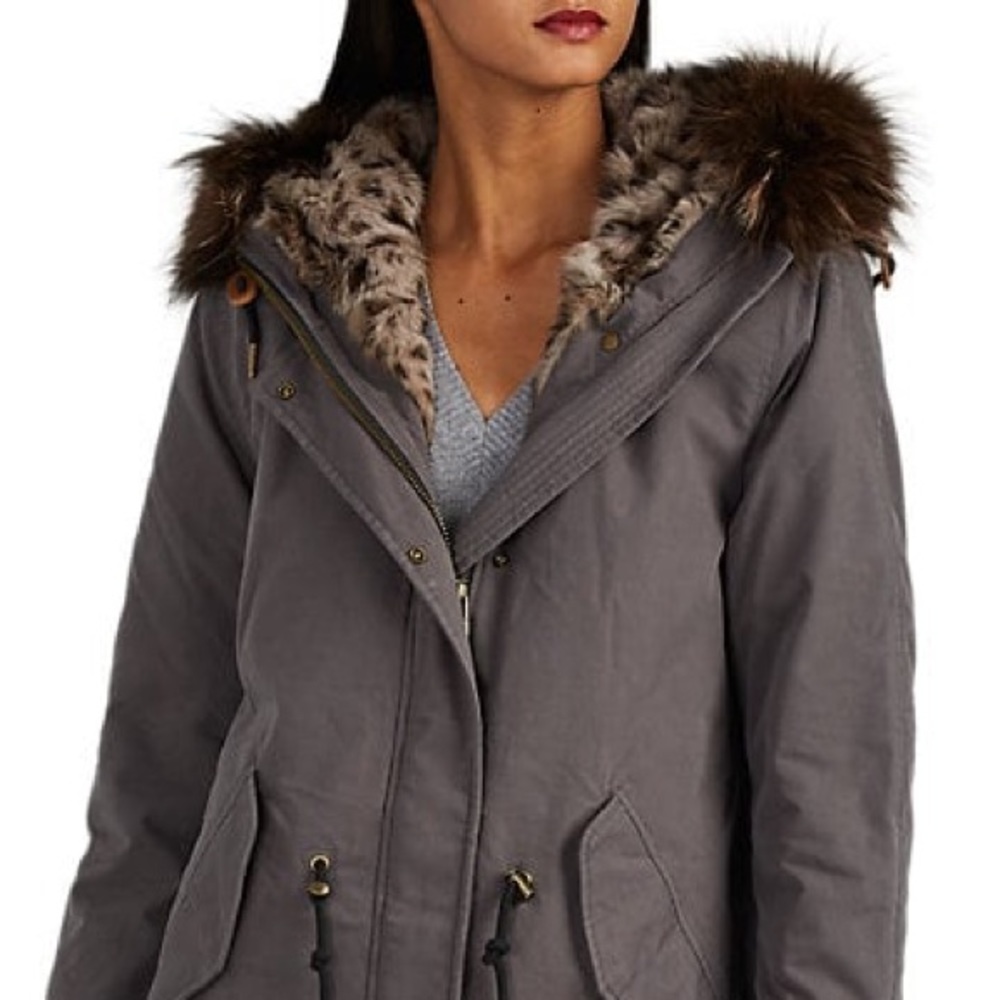 Barneys New York Fur Lined Trimmed Coat Jacket NWT